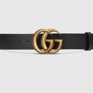 Gucci GG Marmont Leather Belt with Shiny Buckle
